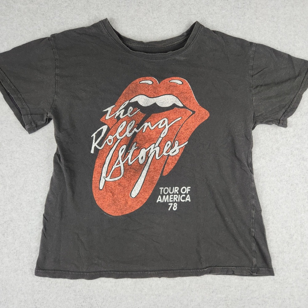The Rolling Stones Graphic Tee Women's Sz L Black Band Shirt Classic Tongue Logo